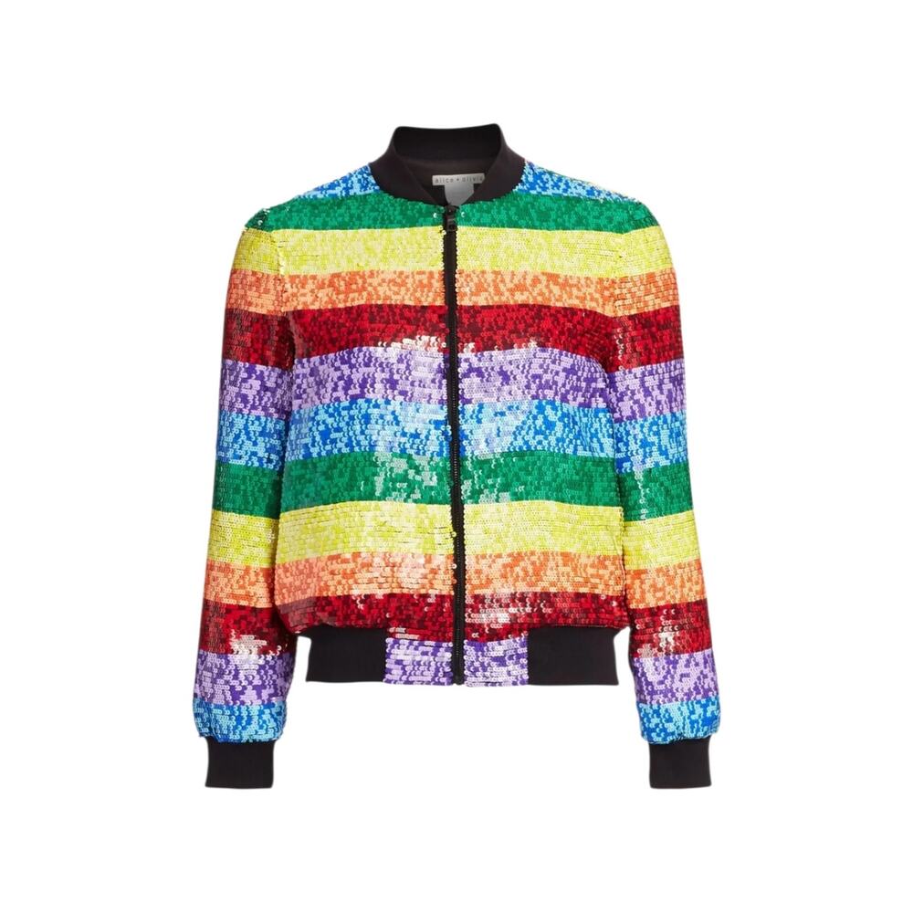Alice + Olivia Sequin Rainbow Bomber Jacket Size XS